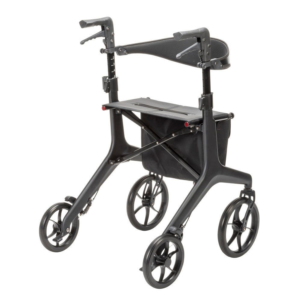 Drive Medical AeroCarbon Ultra-Lite Rollator shown from another angle with the storage bag fitted